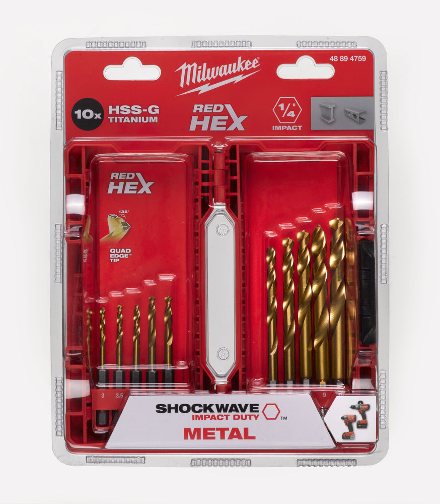 Estuche 10 de brocas HSS-G Tin Ø 3 / 3.5 / 4 / 4.5 / 5 / 6 / 7 / 8 / 9 / 10 mm.