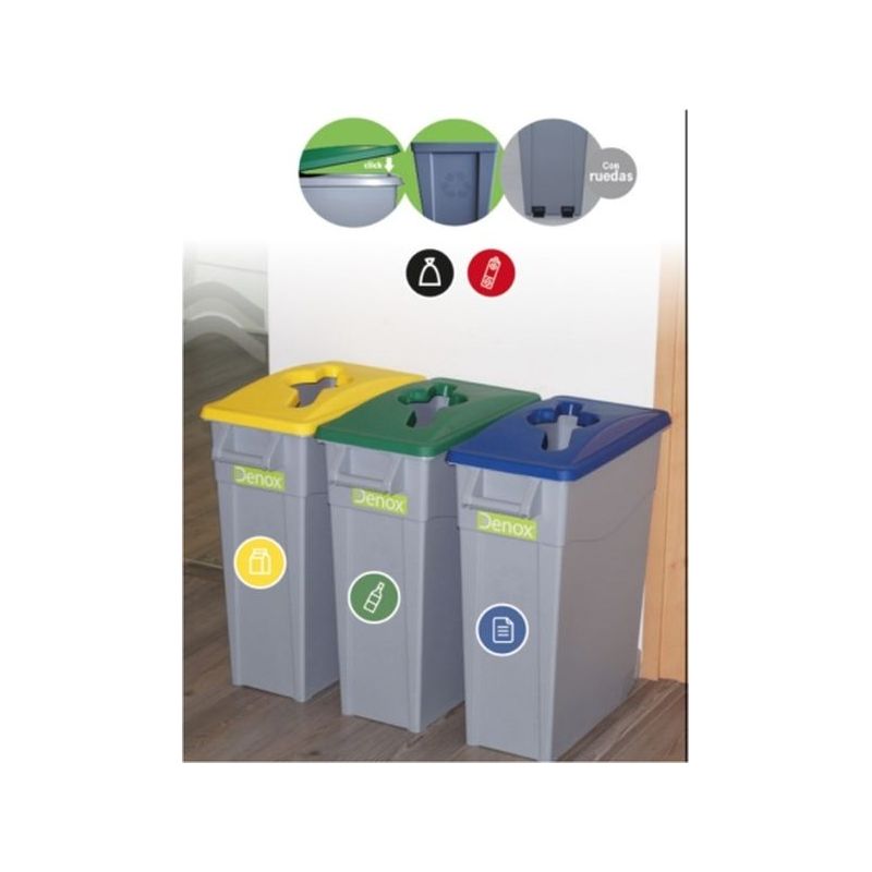 CONTENEDOR BAS. 65LT C/RUED DENOX PL TAPA ABIERTA AMARILLA