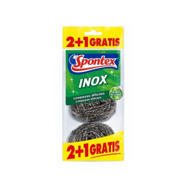 ESTROPAJO LIMP 6,5CM INOX SPONTEX 3 PZ                      
