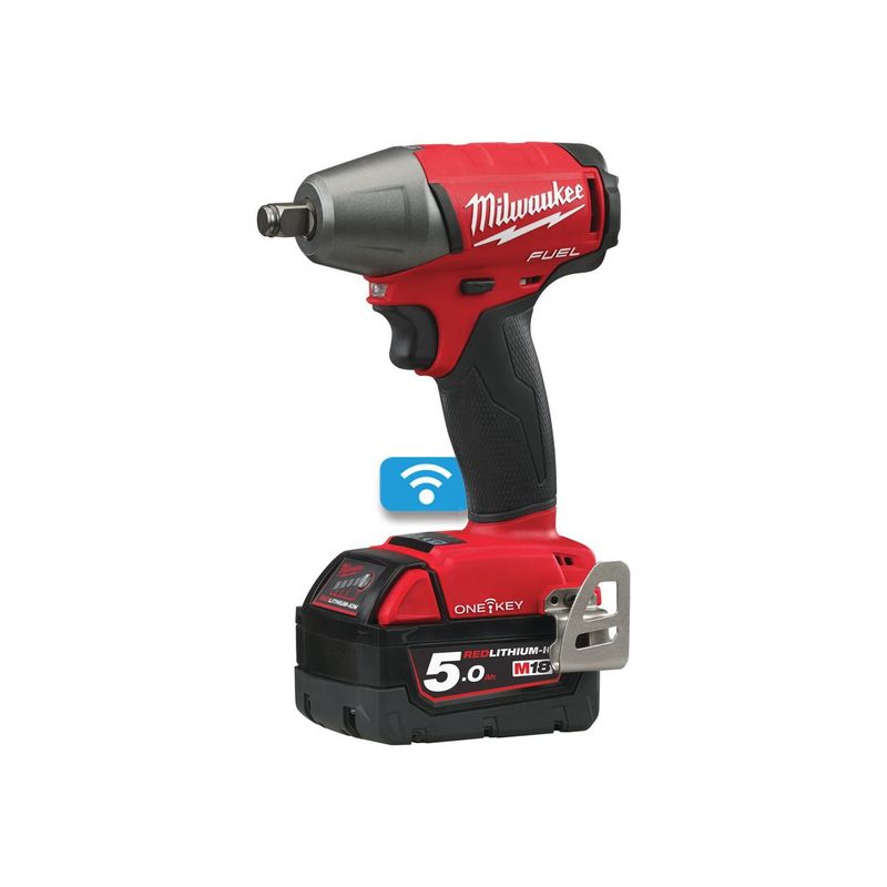 M18ONEIWF12-502X Llave de impacto M18 FUEL™ ONE-KEY™, recepción 1/2&quot; con anillo de fricción, 4 modos, máximo par de apriete 300Nm. Se suministra con 2 baterías M18B5 y cargador rápido M12-18FC, en HD-box