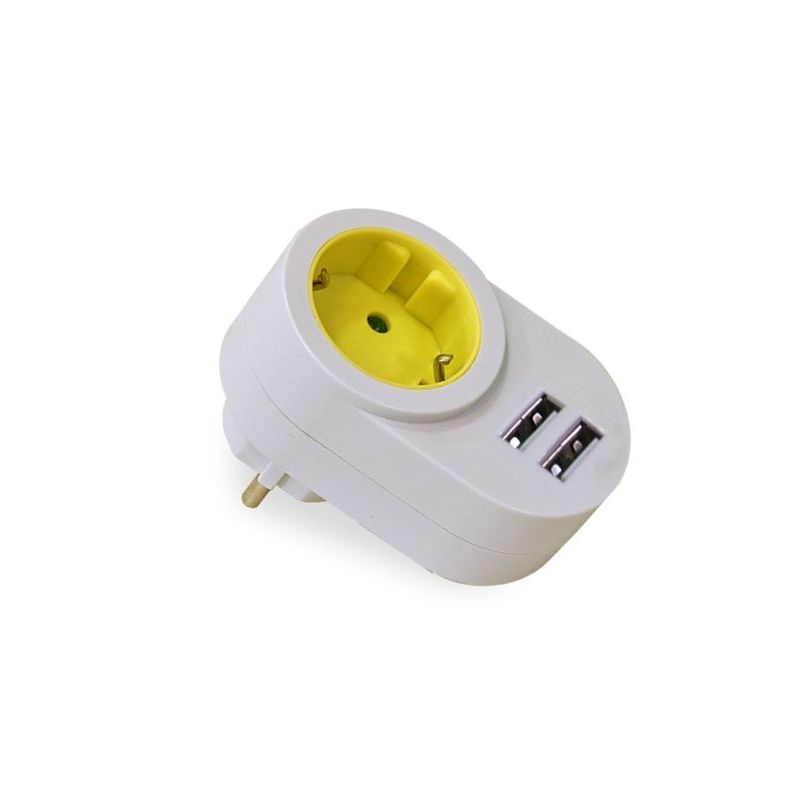 ADAPTADOR ELEC 16A-250V 1 TOMA+2 USB 2.1 BL/PIST FAMAT
