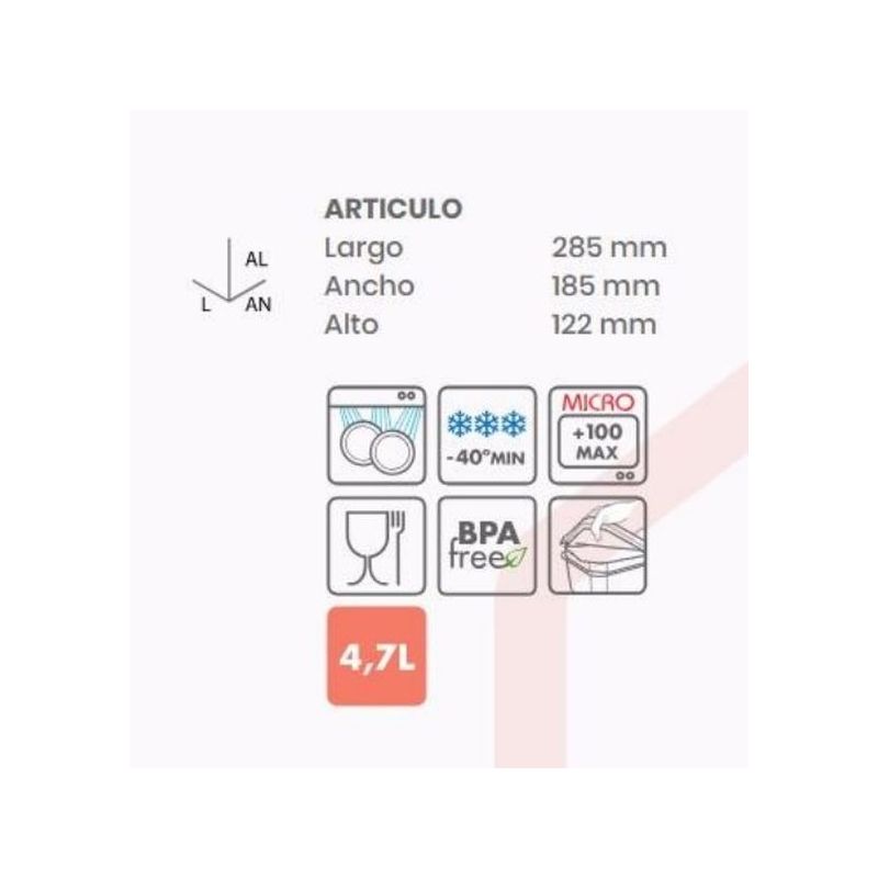 HERMETICO ALIMEN. RECT 4,7LT AZ PL TATAY