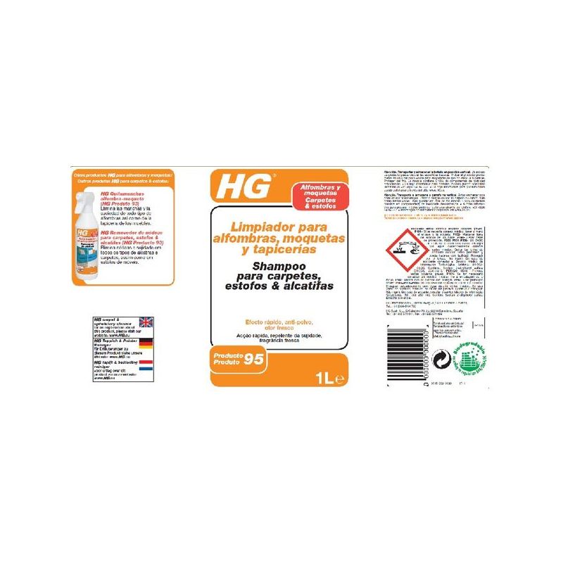 LIMPIADOR ALFOMBRAS MOQUETAS TAPICERIAS HG 1 LT