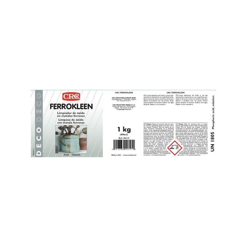 LIMPIADOR OXIDO METALES FERROSOS GARRAFA FERROKLEEN CRC 1 KG